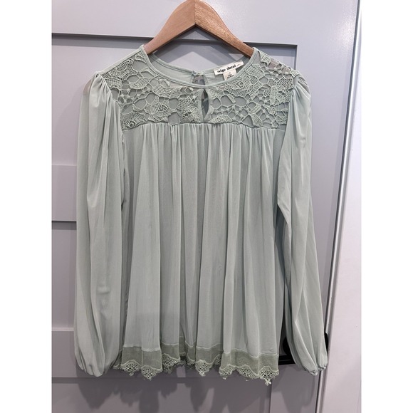 Indigo Thread Co Womens XS Light Green Crochet Sheer Long Sleeved Blouse - Picture 1 of 7